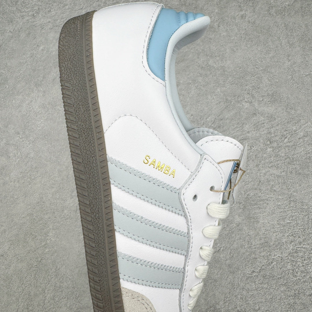 Adidas Samba OG Core White Halo Blue detalhe lateral