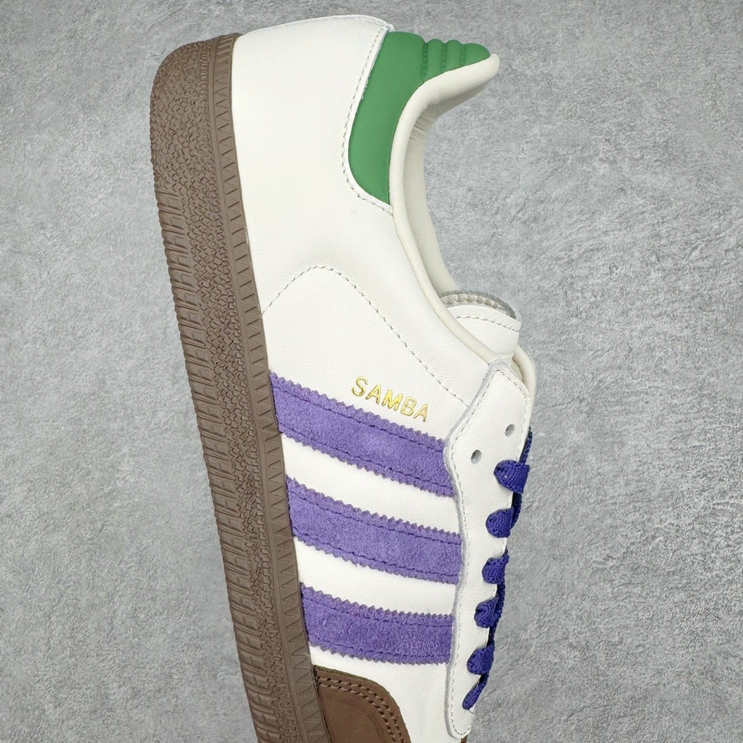 Adidas Samba OG Off White Collegiate Purple Preloved Green - detalhe lateral