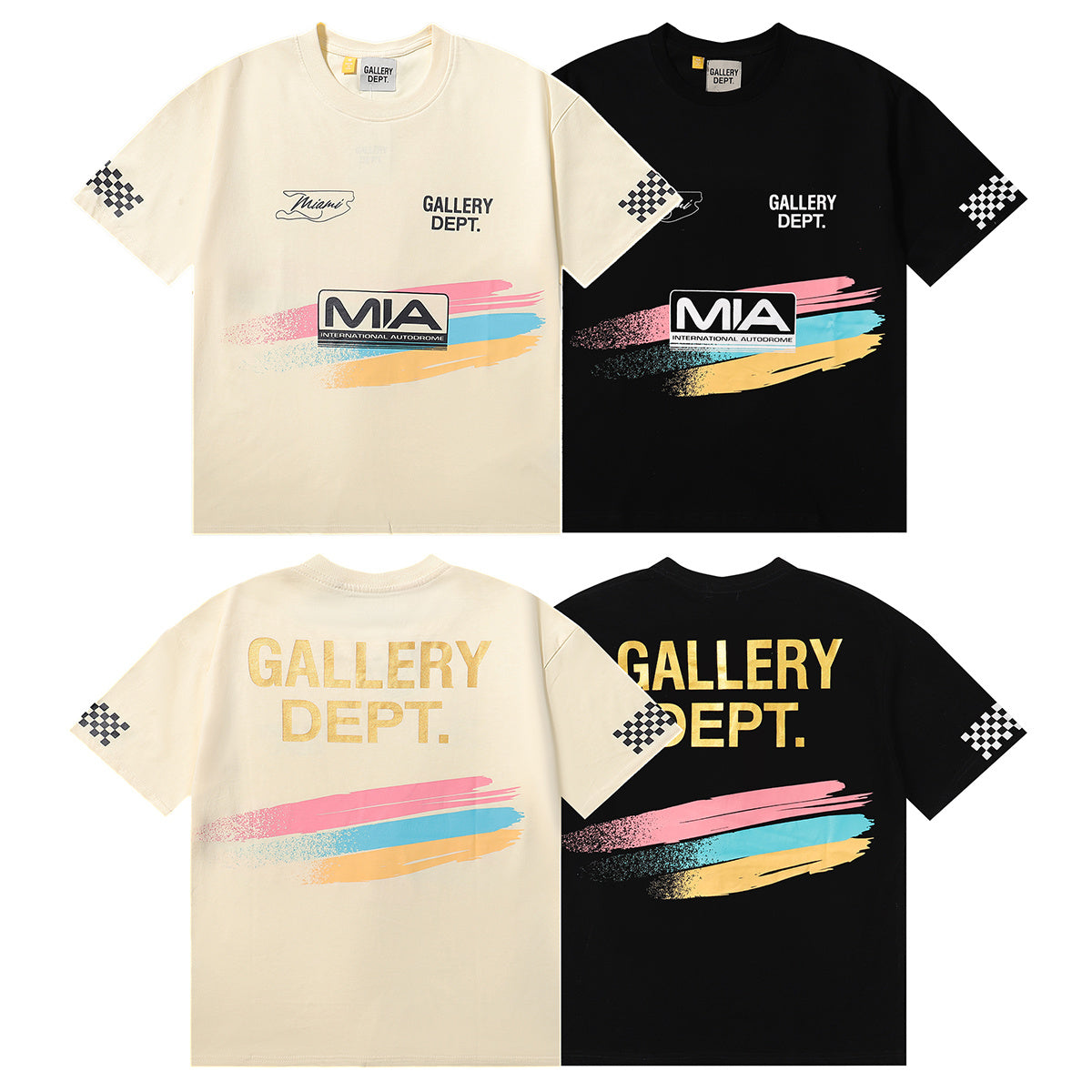 Gallery Dept. x Miami International Autodrome MIA Merch Tee nas cores Preto e Off White