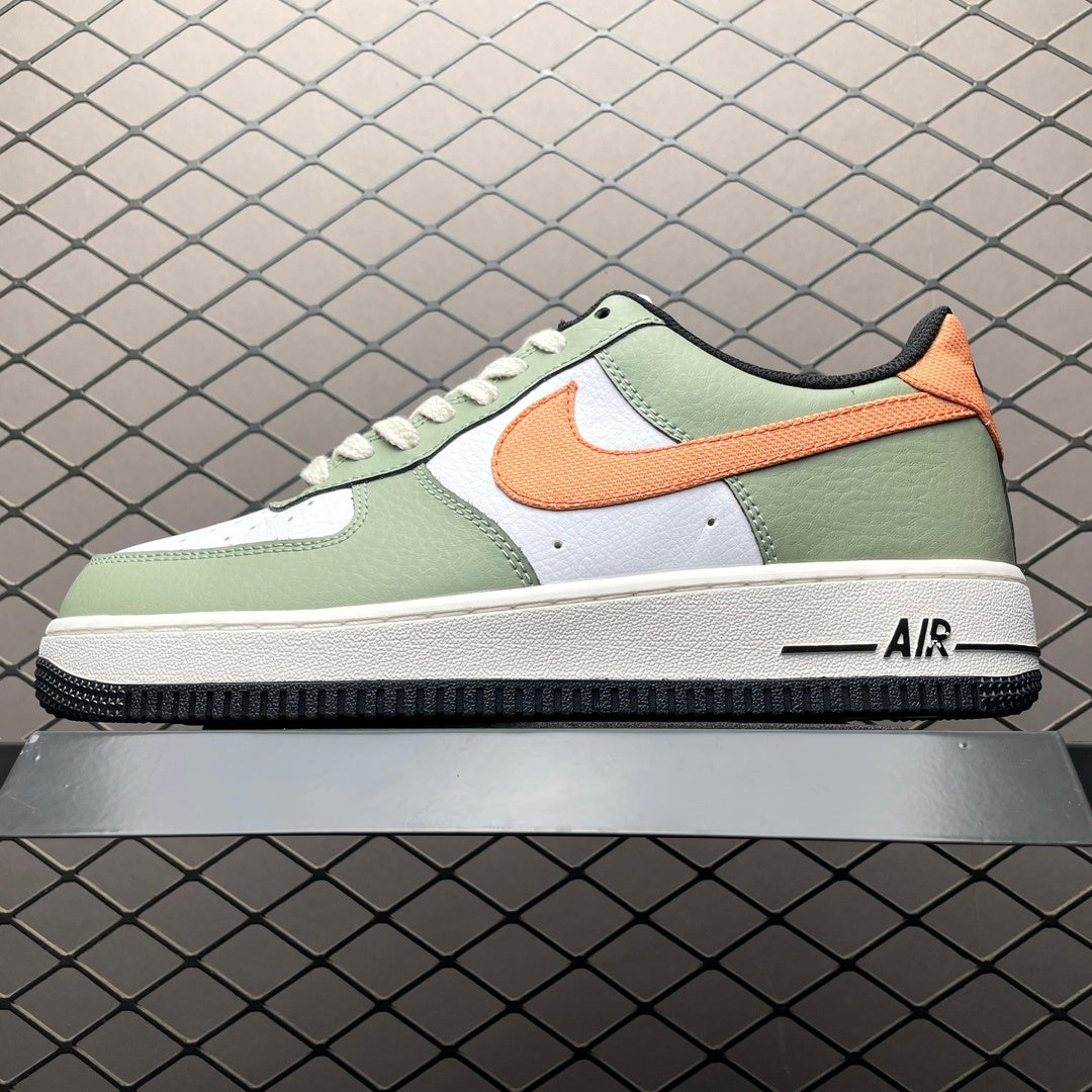 Nike Air Force 1 Oil Green Safety Orange - lateral principal