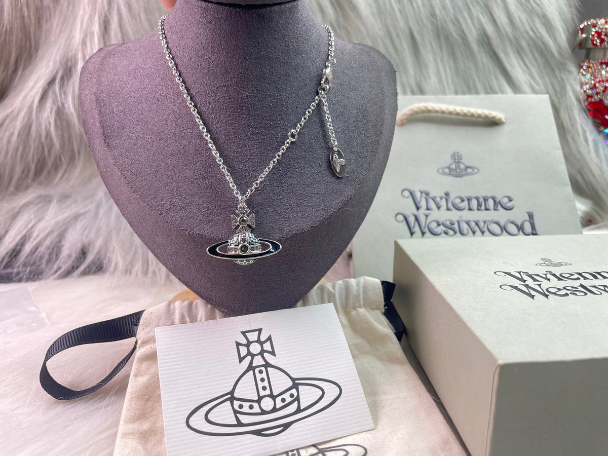 Vivienne Westwood Medium Orb Necklace Silver Green
