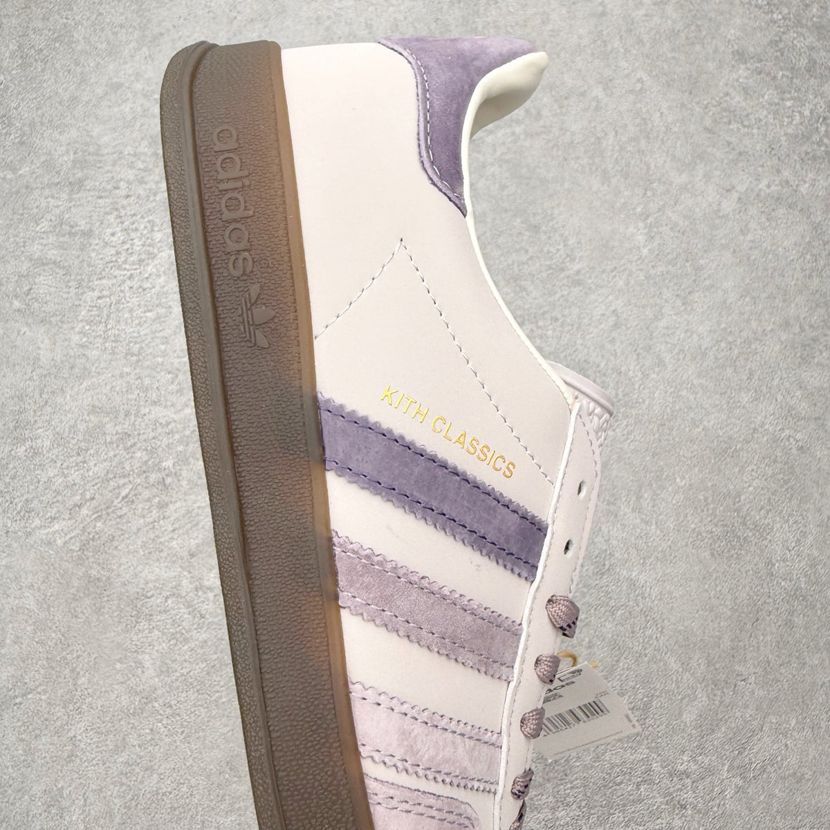 Adidas x Kith Classics Gazelle Indoor Ash Purple Ice Purple Gum - detalhe