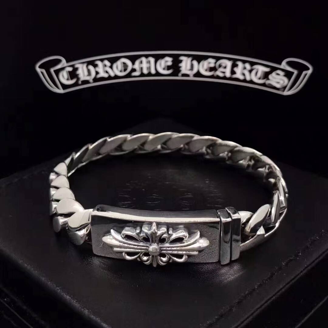 Chrome Hearts Double ID Classic Link Dagger & Floral Cross Bracelet - lado Floral Cross